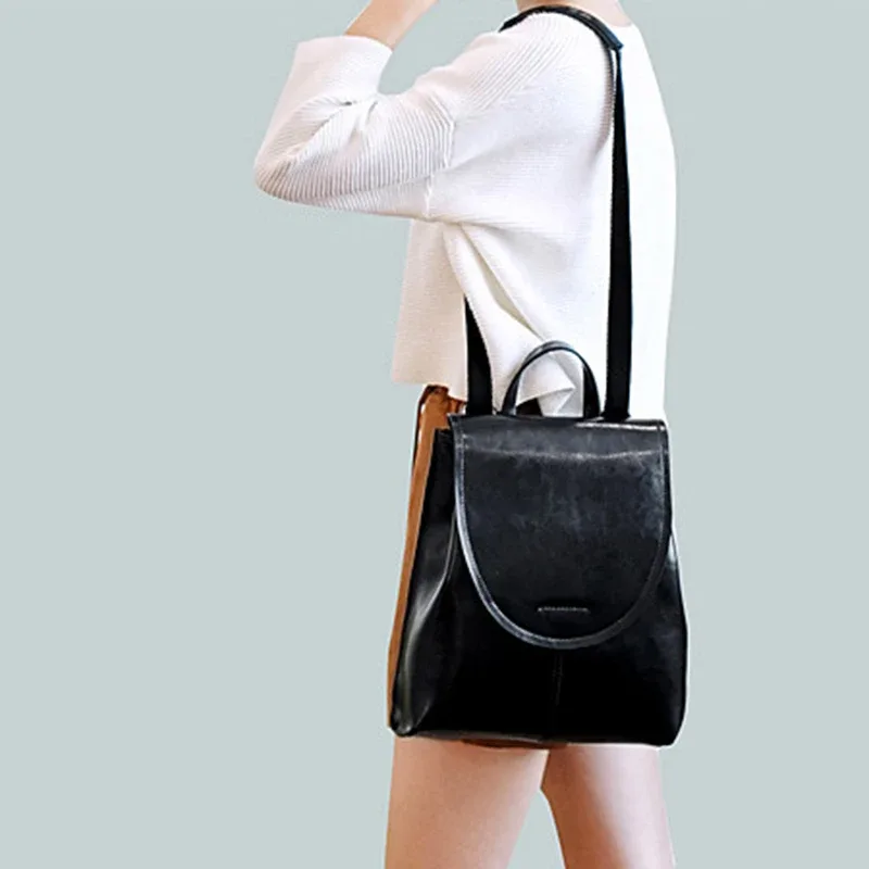 sac à dos en cuir véritable pour femmes, à bandoulière, à la mode, en cire d'huile, sac de jour