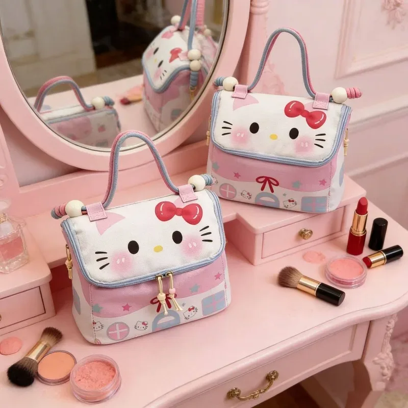 sac de voyage mignon de style dessin animé, design à compartiments grande capacité, trousse de toilette portable pour fille