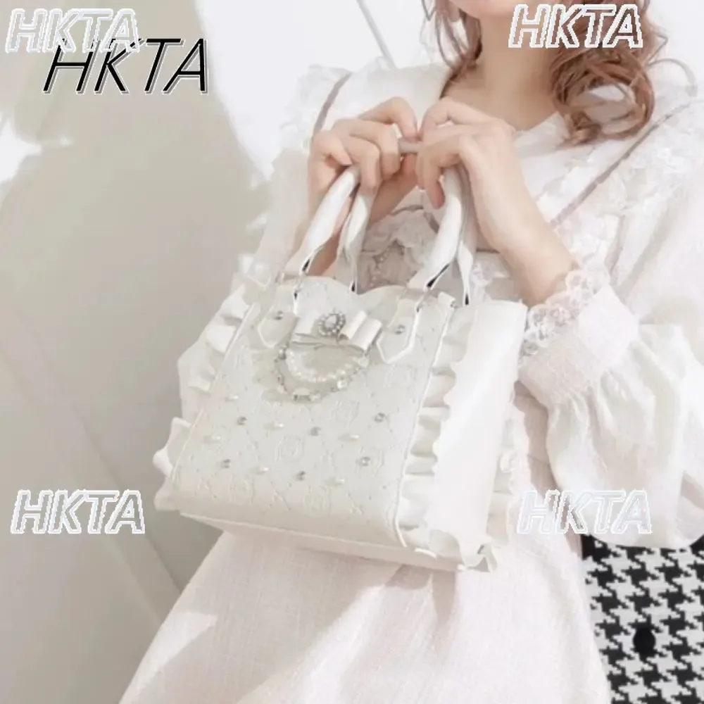 doux filles japonais sac fourre-tout été nouveau mignon sac à main perle strass épaule sac à main mine bow bandoulière sac à dos femmes sacs