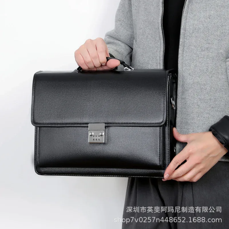 sac à main pour ordinateur portable pour hommes, imperméable, grande capacité, multi-compartiments, avec serrure à code, mallette