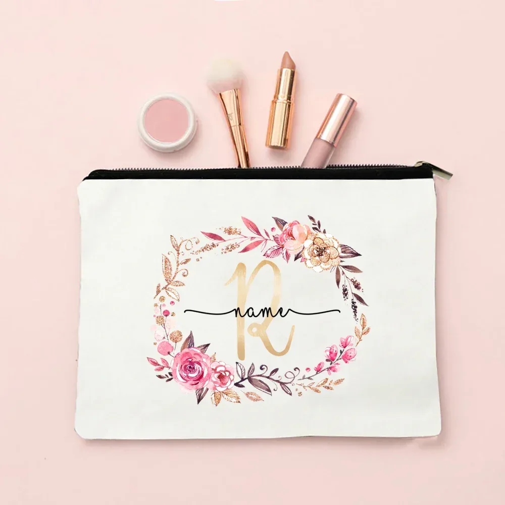 trousse de maquillage personnalisée avec initiale et nom, étui à cosmétiques pour patients, monogramme en toile, poudres de toilette, cadeaux d'anniversaire, de mariage, de demoiselle d'honneur