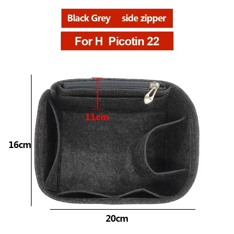 organisateur insérer sac de rangement intérieur feutre sac à main shaper stockage cosmétique insérer sac à main avec fermeture éclair adapté pour h picotin 18 22