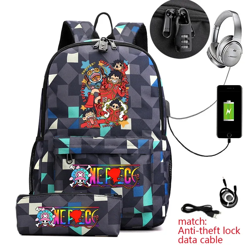 sac à dos antivol pour étudiants avec imprimé tony chopper, avec trousse à crayons, sac à dos décontracté pour garçons, filles et adolescents