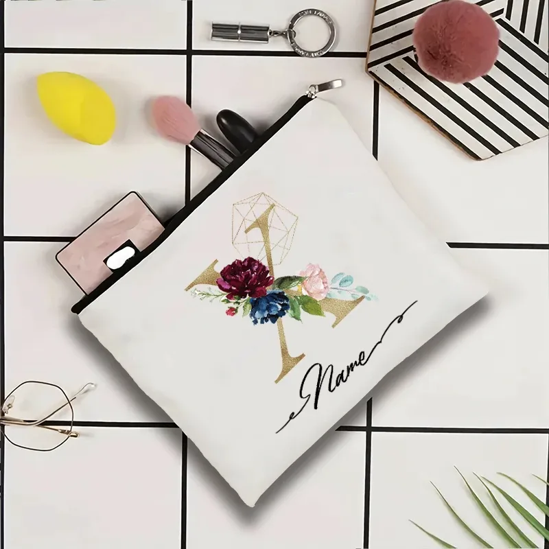 trousse de toilette personnalisée pour femmes avec motif géométrique à motifs de roses, idéale pour les fêtes en plein air ou comme cadeau pour un professeur. sac de rangement pour maquillage.