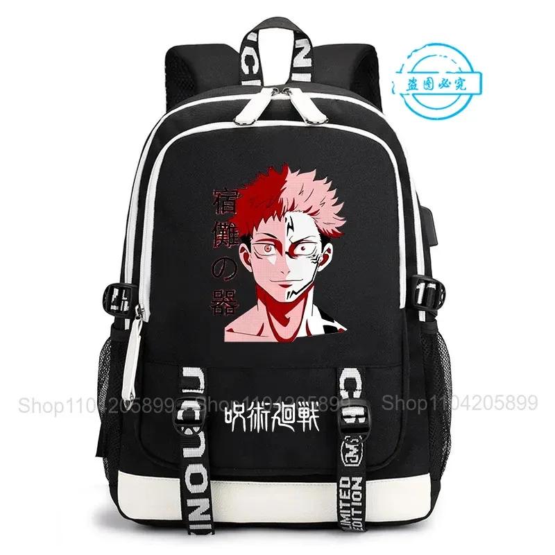 sac à dos jujutsu kaisen, anime satoru gojo itadori yuji, sac d'école pour étudiants, grande capacité, port de chargement usb, sac à dos de voyage