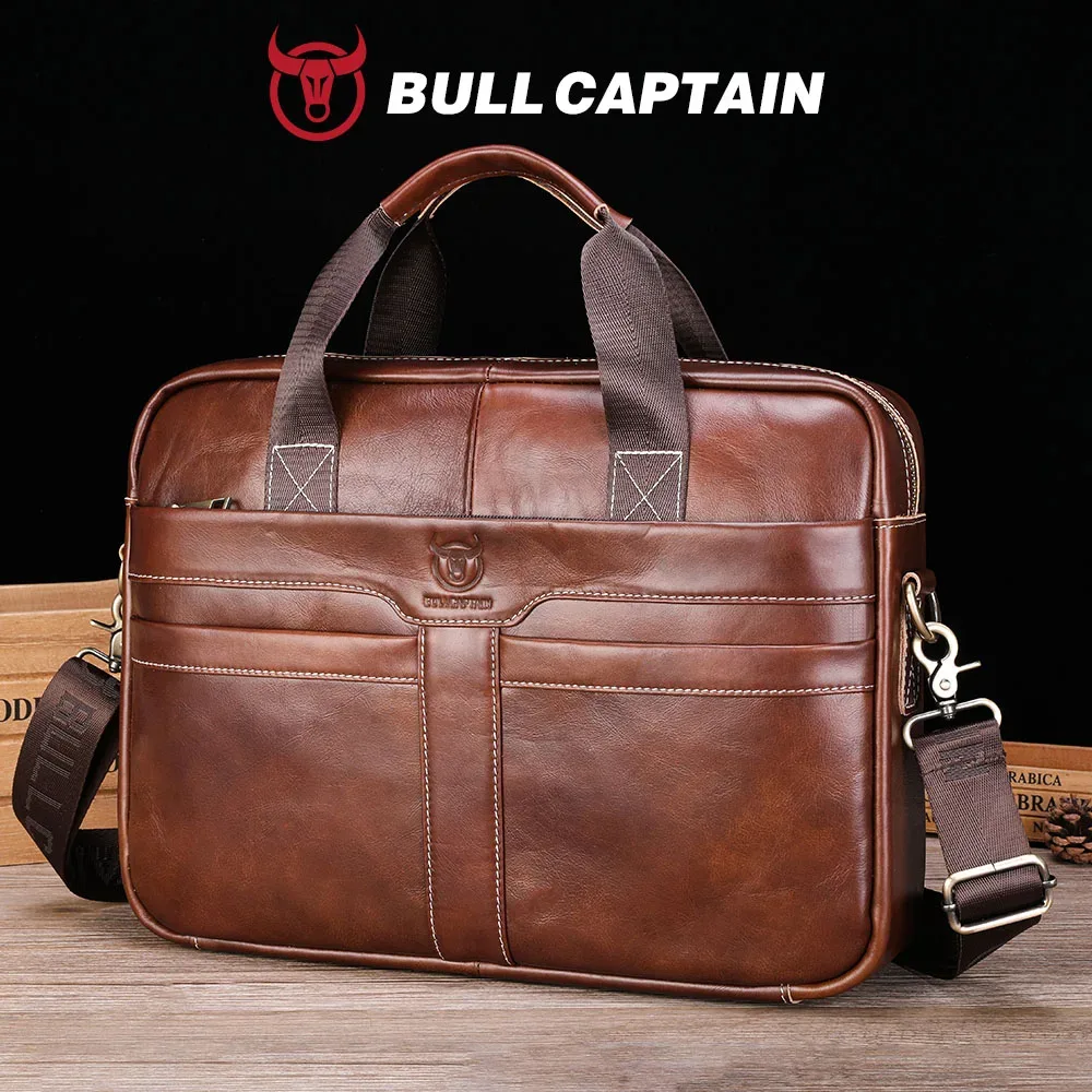 bullcaptain-sac pour ordinateur portable en cuir pour homme, couche supérieure, sac pour ordinateur portable 1
