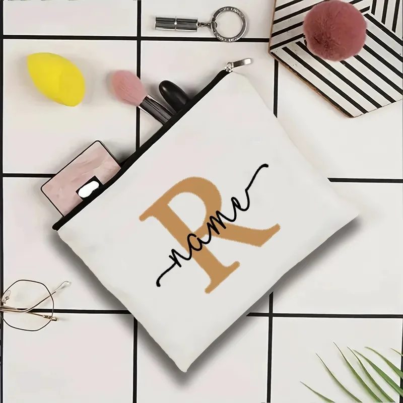 jolie pochette organisatrice en toile, sac de voyage pour cosmétiques et maquillage, trousse de toilette essentielle pour mariage, cadeau d'anniversaire pour enseignant avec nom personnalisé