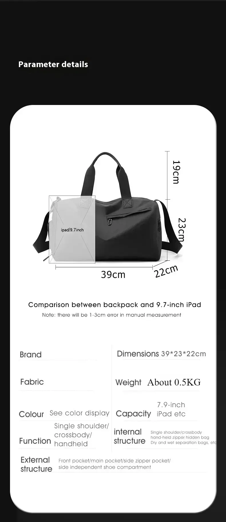 sacs de voyage oxford de grande capacité à fermeture éclair, sacs de fitness solides en tissu épais, bagages étanches de grande capacité, sacs de sport
