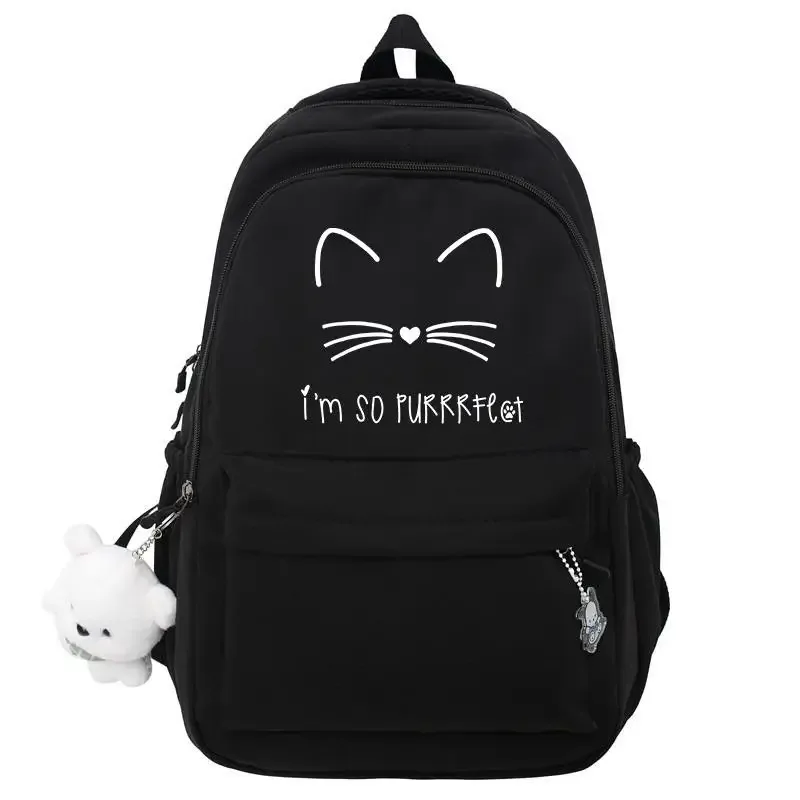 chat noir rose sac à dos étudiant lettre livre sac fille ordinateur portable sac d'école adolescent sac de voyage sac à dos unisexe collège ordinateur sac