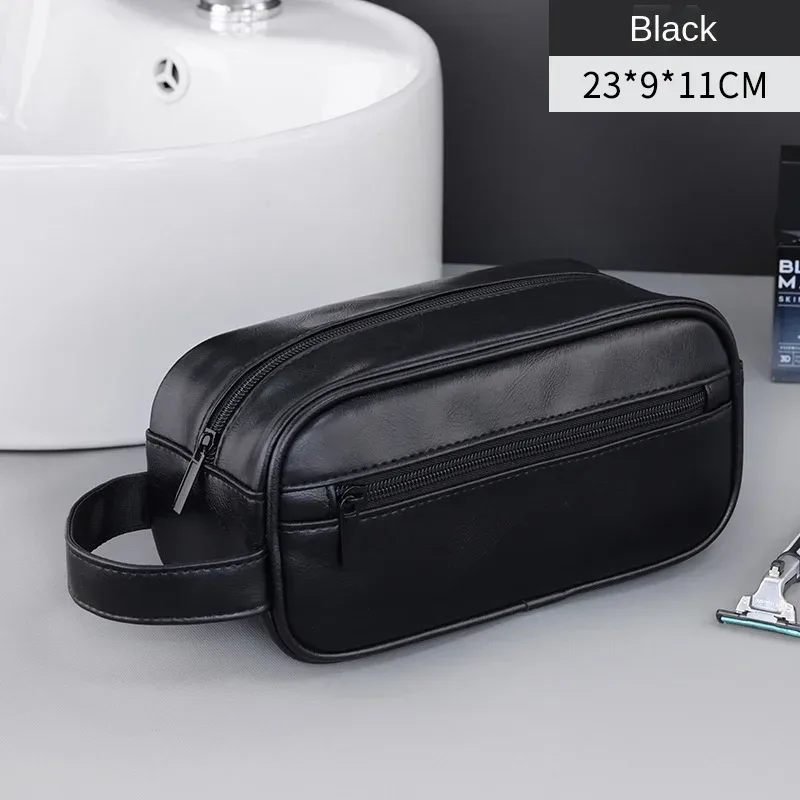 sac de lavage en cuir pour hommes, sac de voyage, voyages d'affaires, sac à cosmétiques portable, grande capacité, conception multi-poches, sac de lavage en cuir