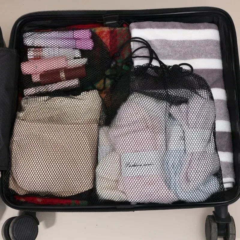 sacs de rangement à cordon de serrage en maille réglable, pochette de rangement multi-tailles pour chaussures, voyage, équipement de sport, lavable, respirant, léger