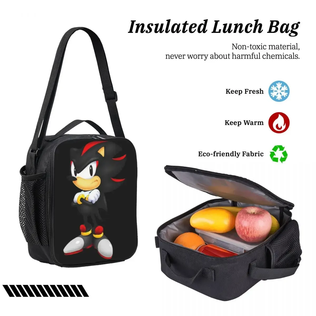 sac à dos shadow the hedgehog pour garçons et filles, sac d'école, sacs à bandoulière pour ordinateur, sac à déjeuner isotherme 3ps, trousse à crayons