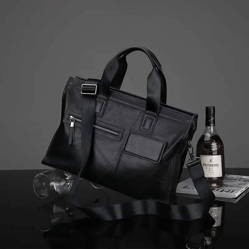 porte-documents en cuir pour hommes, fourre-tout d'affaires de grande capacité, sac à main tendance, véritable première couche de peau de vache
