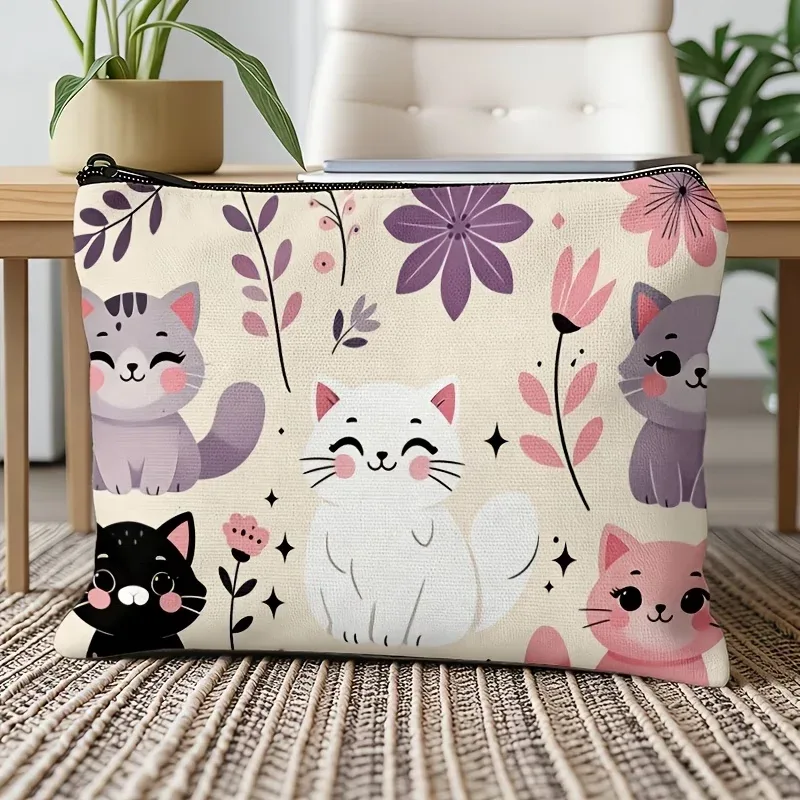 trousse de maquillage portable multifonctionnelle 2d à motif floral quatre couleurs, sac de voyage pour cosmétiques et articles de toilette, organisateur quotidien mignon
