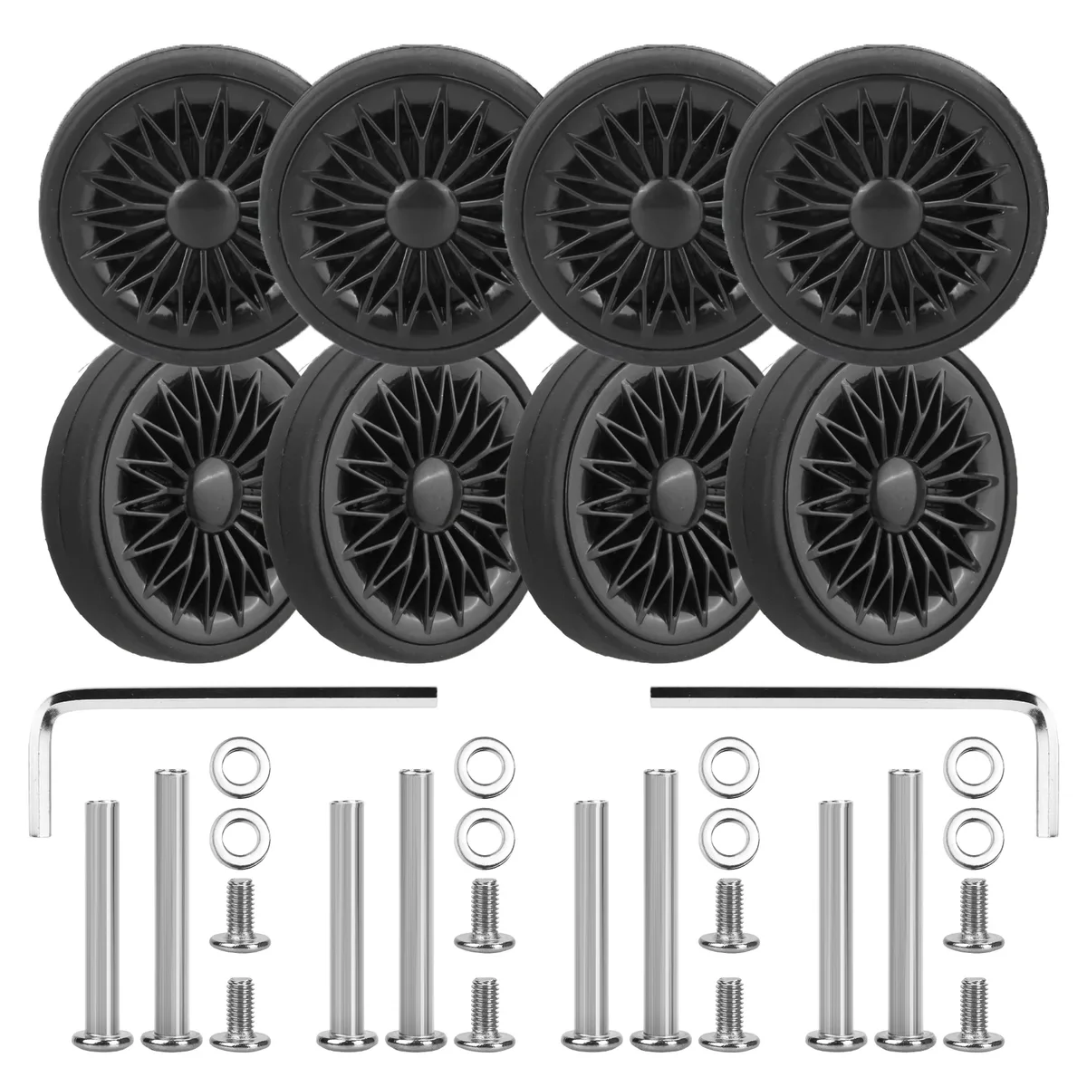 8 roues de rechange noires pour valise de voyage, avec vis, 55 mm, pièces de réparation pour roulettes de valise
