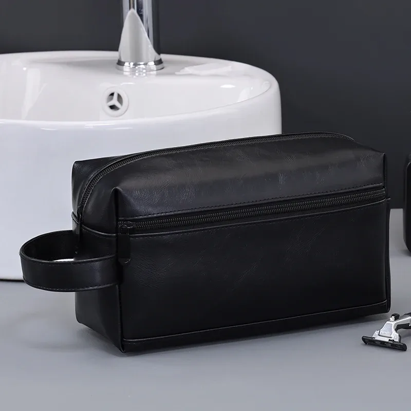 sac à cosmétiques en cuir pour hommes, voyage d'affaires, rasage, trousse de toilette portable, organisateur de grande capacité, sac de lavage à main