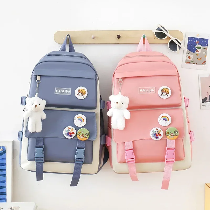 kit de 5 pièces : sac à dos tendance pour femme, grande capacité, imperméable, idéal pour l'université, sac d'école pour ordinateur portable, sac de voyage mignon pour fille.