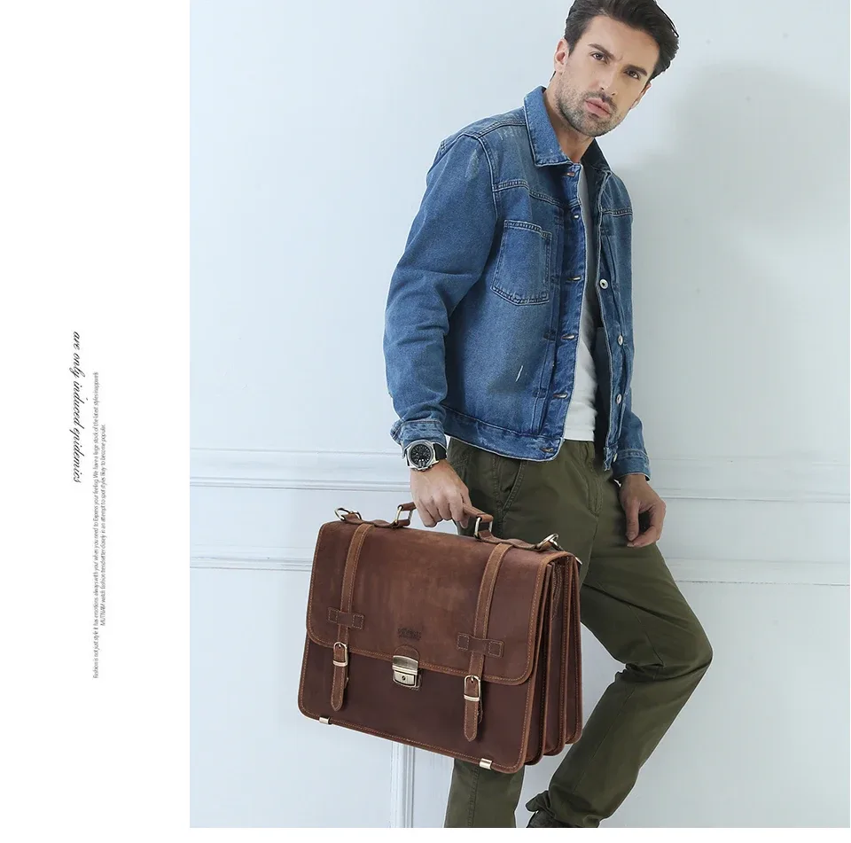 contact's-sac d'affaires en cuir pour ordinateur portable 14 pouces, sacoche de bonne qualité pour hommes