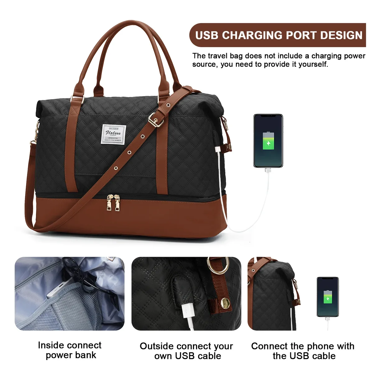 sac de week-end pour femme grand sac de voyage fourre-tout avec compartiment à chaussures pour les essentiels de voyage sac d'hôpital de nuit