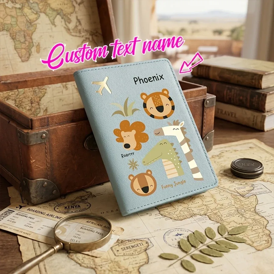 Porte-passeport personnalisé avec nom et texte, étui de passeport mignon à motif de dessin animé, couverture de passeport et organiseur de documents