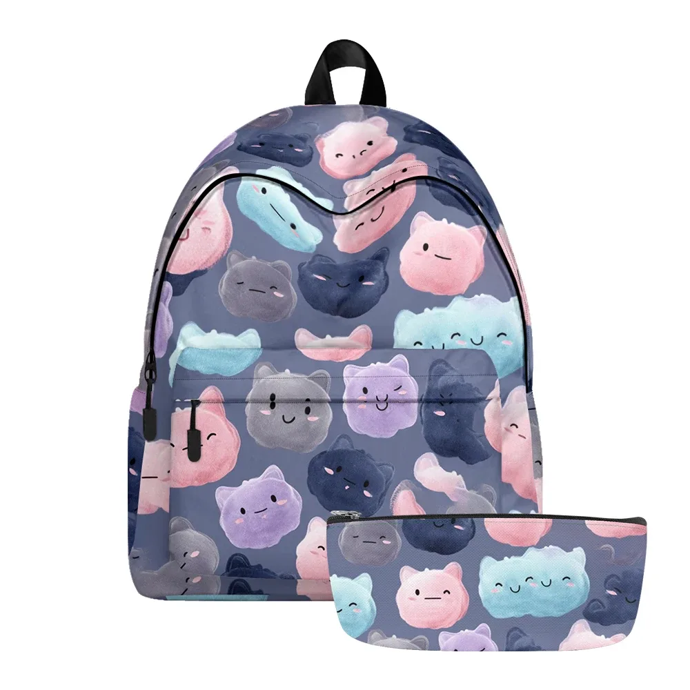sac à dos imprimé de chats de dessin animé renard mignon, sacs à crayons à bretelles réglables, sac d'école léger et durable, sac à dos de voyage, ensembles pour adolescents