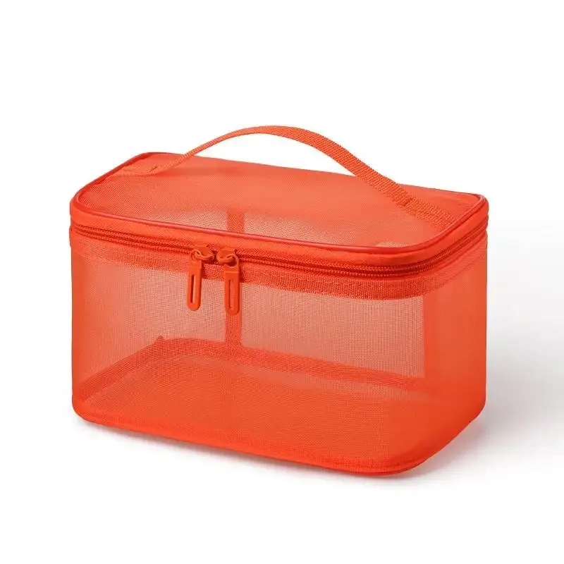 sac de voyage transparent en maille pour maquillage | organisateur de cosmétiques à grande capacité à une seule couche | pochette de rangement respirante pour produits de soin et articles de toilette
