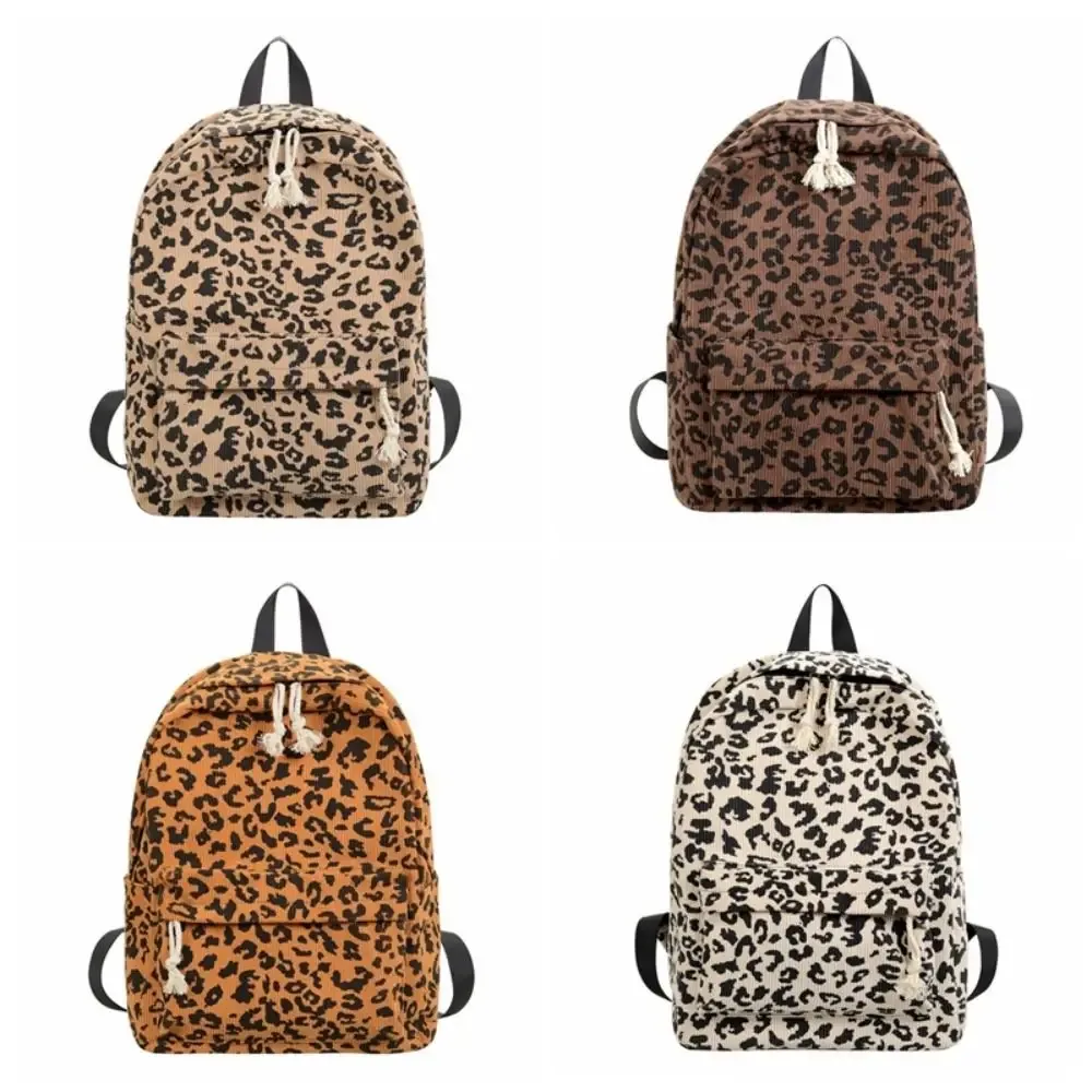 sac à dos léger en velours côtelé à imprimé léopard, style harajuku, pour étudiants, avec bretelles réglables, style coréen
