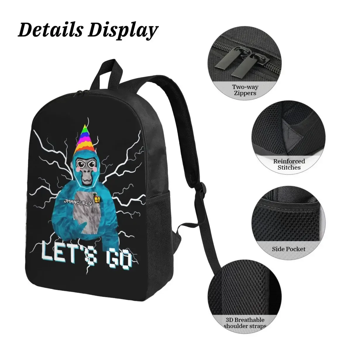 lets go gorilla tag 3pecs/ensemble sac à dos pour adolescent jeu singes collège sac à dos sac à déjeuner trousse à crayons