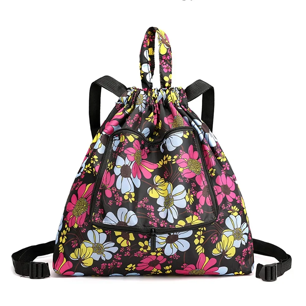 sac de courses multifonctionnel à fleurs, sac à cordon léger et portable, sac à dos plié en nylon animal, voyage
