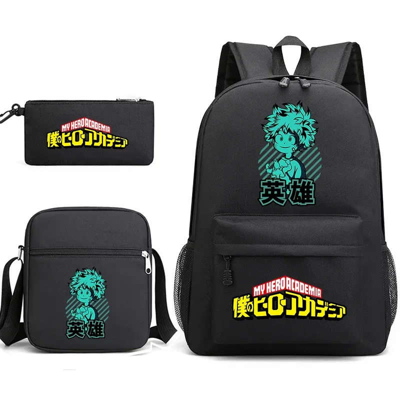 ensemble de sacs à dos scolaires imprimés my hero academia, 3 en 1, avec sac à bandoulière, trousse à crayons, pour garçons, filles, enfants