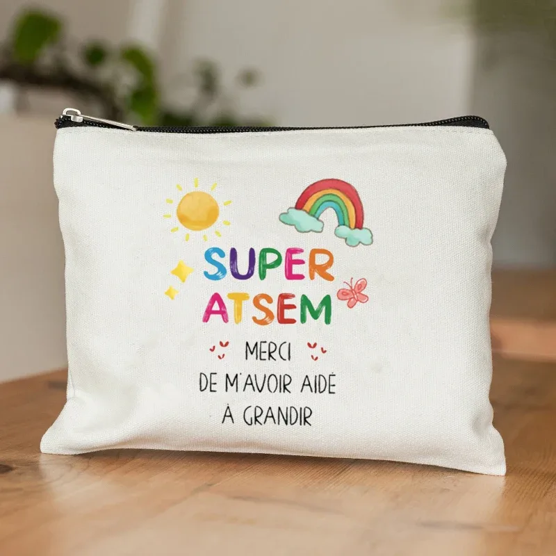 trousse de toilette au design d'appréciation atsem pour l'école française – pochette zippée en polyester durable avec trousse de maquillage inspirée de l'école française