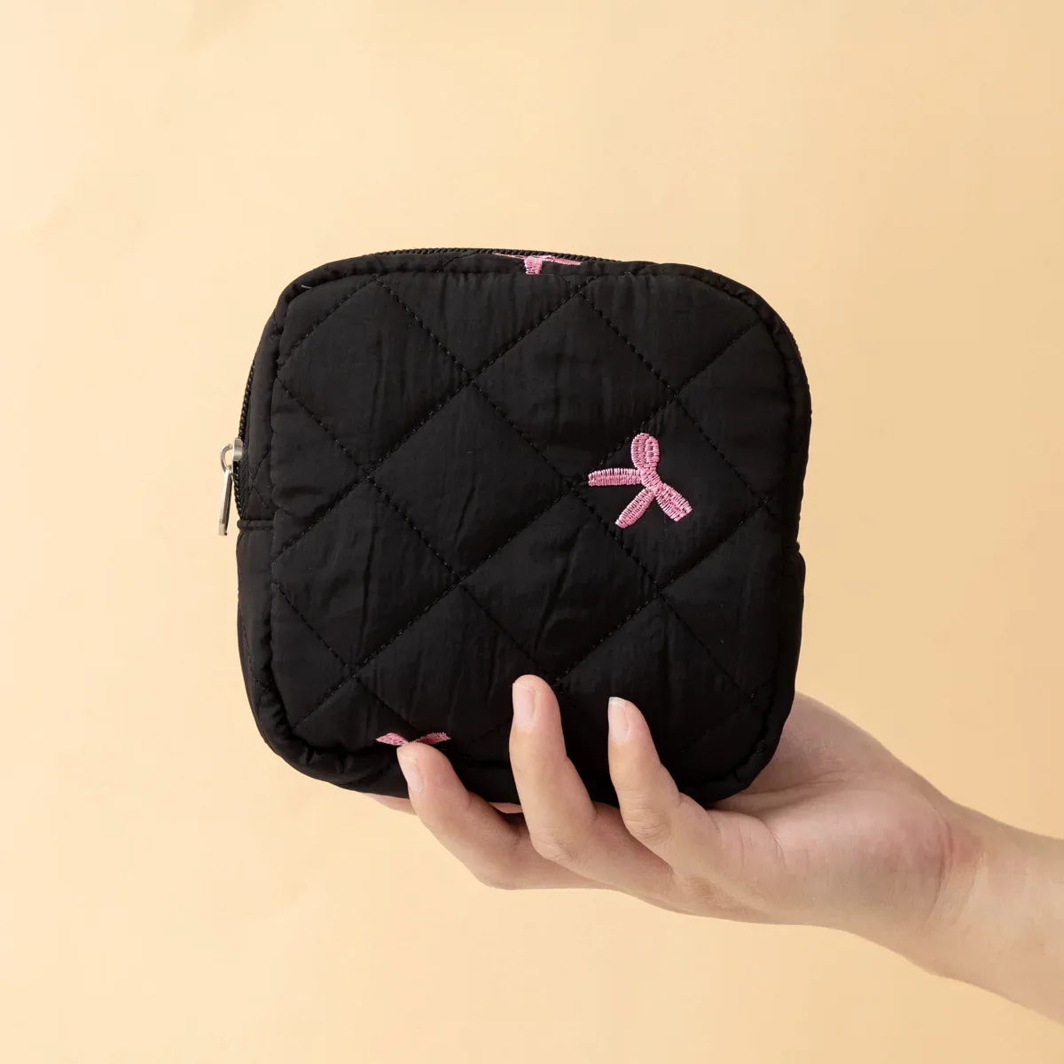 mini sac à cosmétiques avec nœud mignon pour femmes, sac de rangement pour serviettes hygiéniques, porte-tampon portable, mini sac de rangement pour maquillage et rouge à lèvres