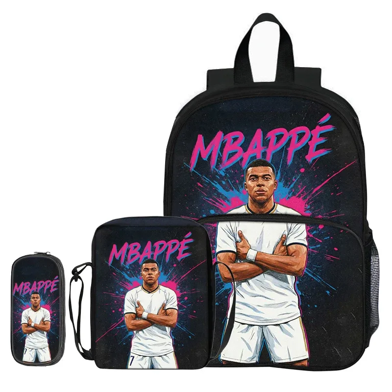 sac à dos pour enfants, sacs à bandoulière, trousse à crayons m-mbappe, ensemble de 3 pièces avec poche avant, sac à dos de star du football