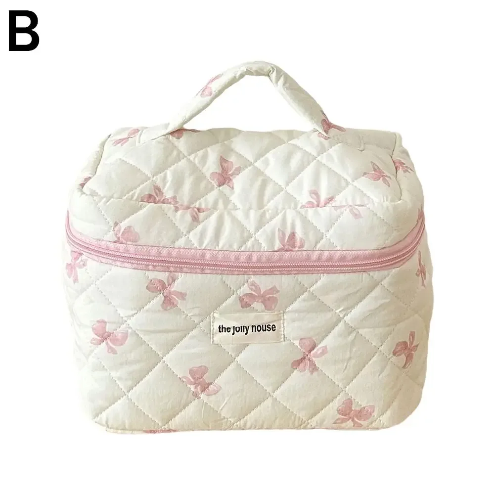 sac de maquillage imprimé nœud coréen pour femmes, trousse à cosmétiques portable de grande capacité pour voyage, sac de rangement pour articles de toilette et cosmétiques