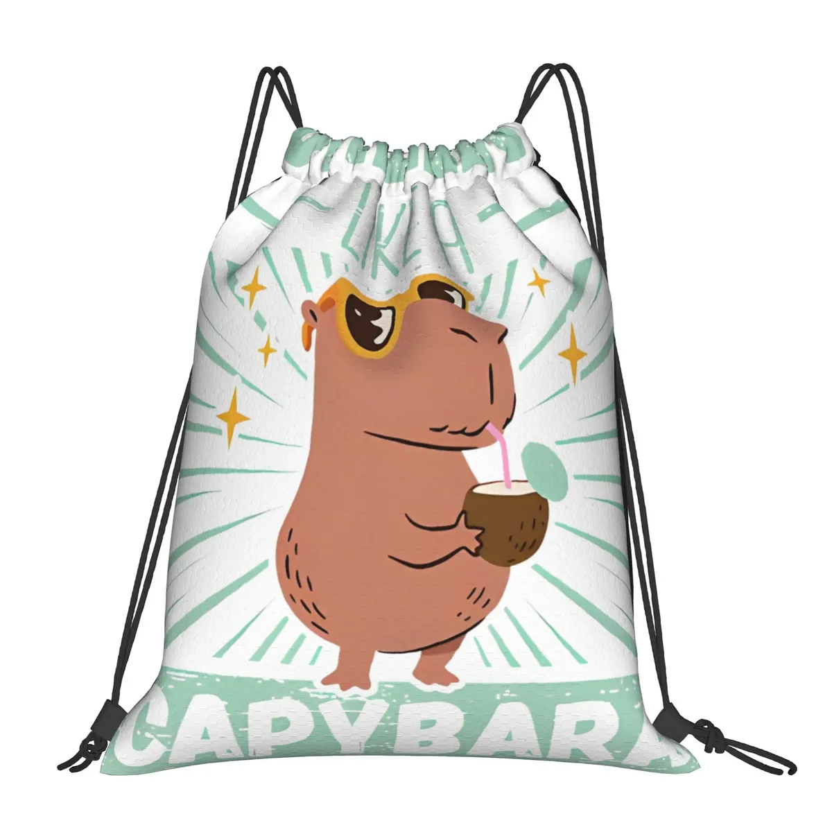 sac à dos à cordon de serrage capybara mignon, sac de sport résistant à l'eau, sac à cordon pour le yoga, 36 cm (largeur) x 43 cm (hauteur)