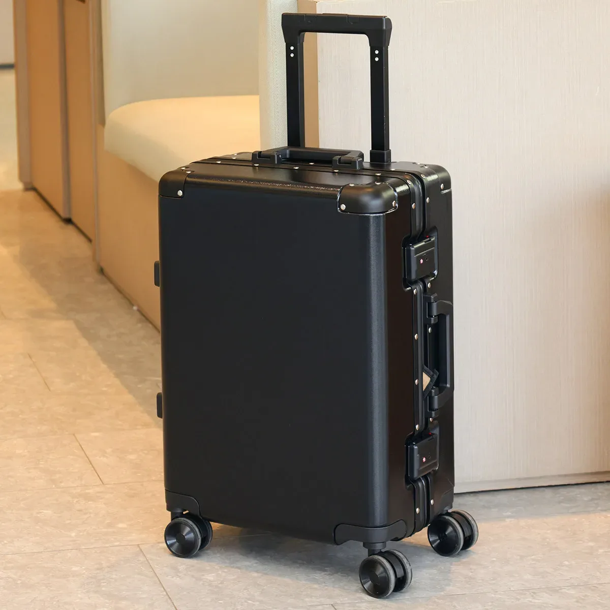 valise de voyage durable en aluminium avec roues pivotantes 24' 26' 28' et poignée antichoc, serrure à code, pour fille et garçon, 20 poignées