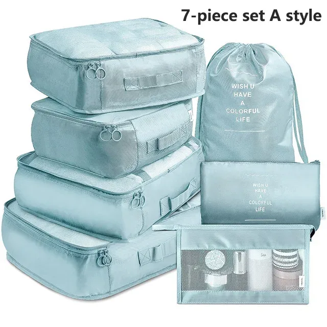 sacs de rangement pour organisateur de voyage, 7 pièces, cube de garde-robe, valise, ensemble de cubes d'emballage, bagages, vêtements, pochette à chaussures pliante