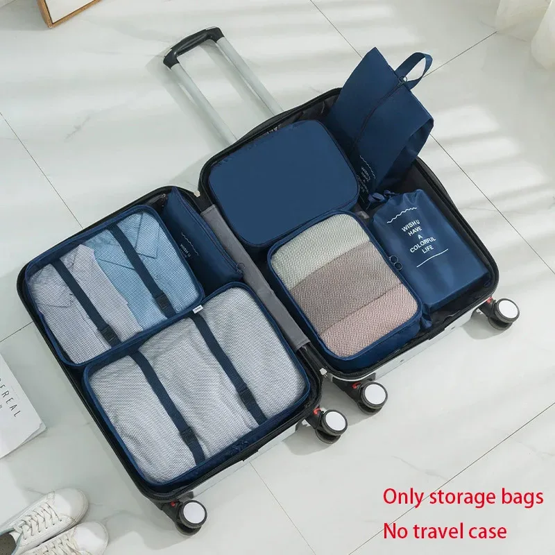 sacs de rangement pour organisateur de voyage, 7 pièces, cube de garde-robe, valise, ensemble de cubes d'emballage, bagages, vêtements, pochette à chaussures pliante