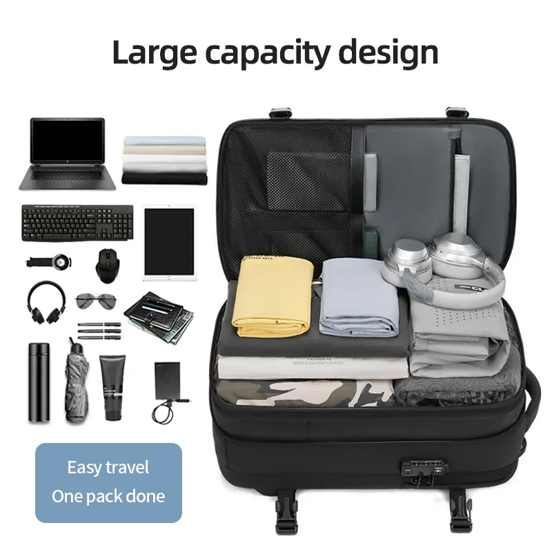 sac à dos de voyage pour hommes, sac à dos à compression sous vide pour ordinateur portable de 17 pouces, sac à dos d'affaires de grande capacité, sac à dos de camping, sac à dos de randonnée extensible