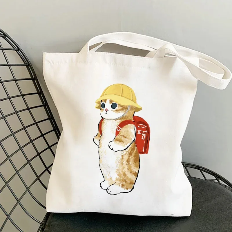 sac kawaii sac blanc sacs porté épaule sacs à provisions sacs à bandoulière en toile pour filles, sac de shopping à la mode, kawaii chats animaux mignons, sac de shopping, fourre-tout décontracté