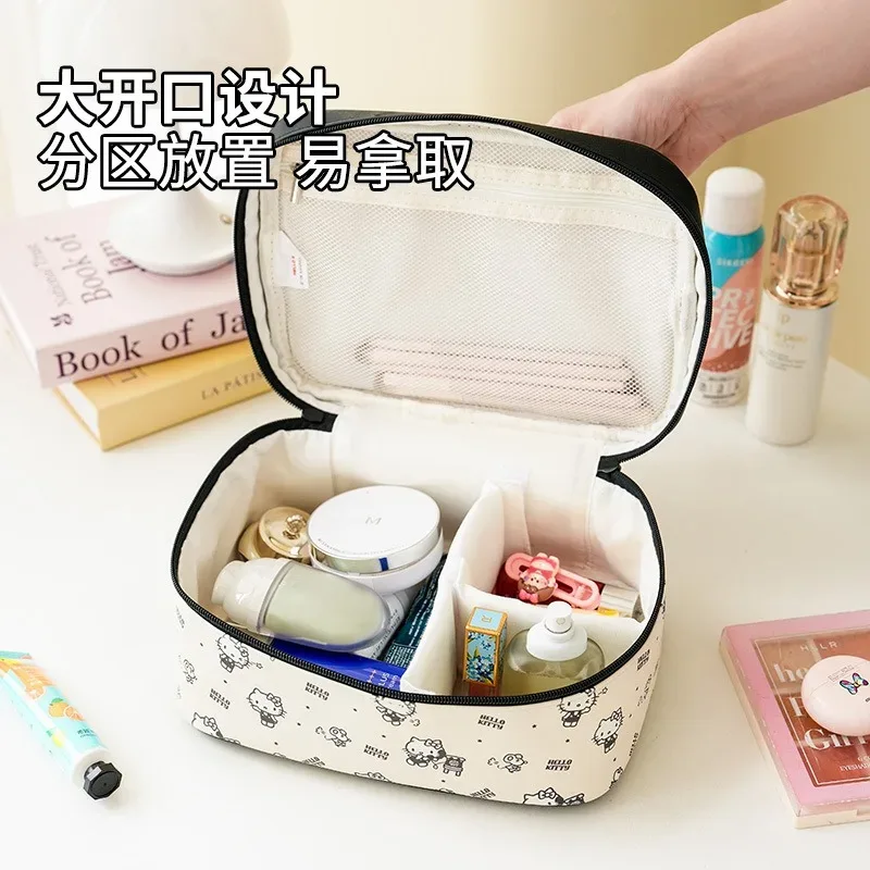 sac de rangement pour maquillage hello kitty authentique, grande capacité, sac de maquillage portable de voyage