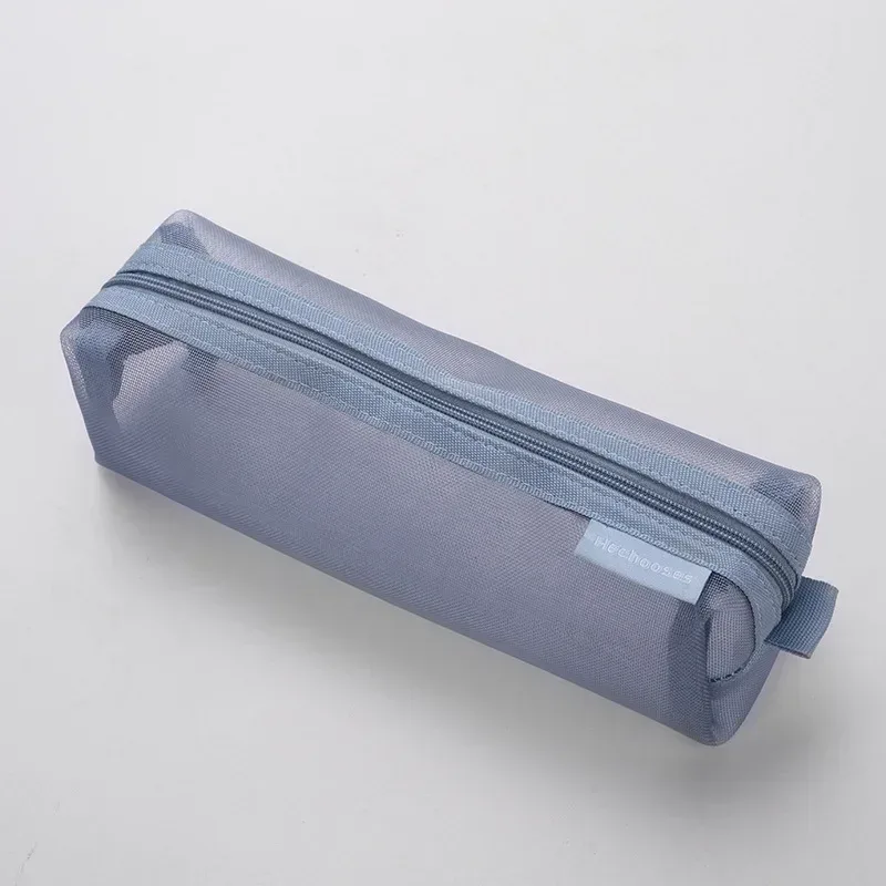 sac à cosmétiques en maille de nylon transparent simple, sac de papeterie pour étudiants, trousse à crayons, sac de rangement portable de grande capacité, pochette de maquillage