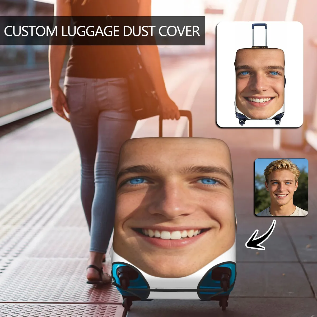 Housse de bagage personnalisée avec logo, élastique, votre design ici, housse de protection pour valise de voyage, convient aux valises de 18 à 32 pouces