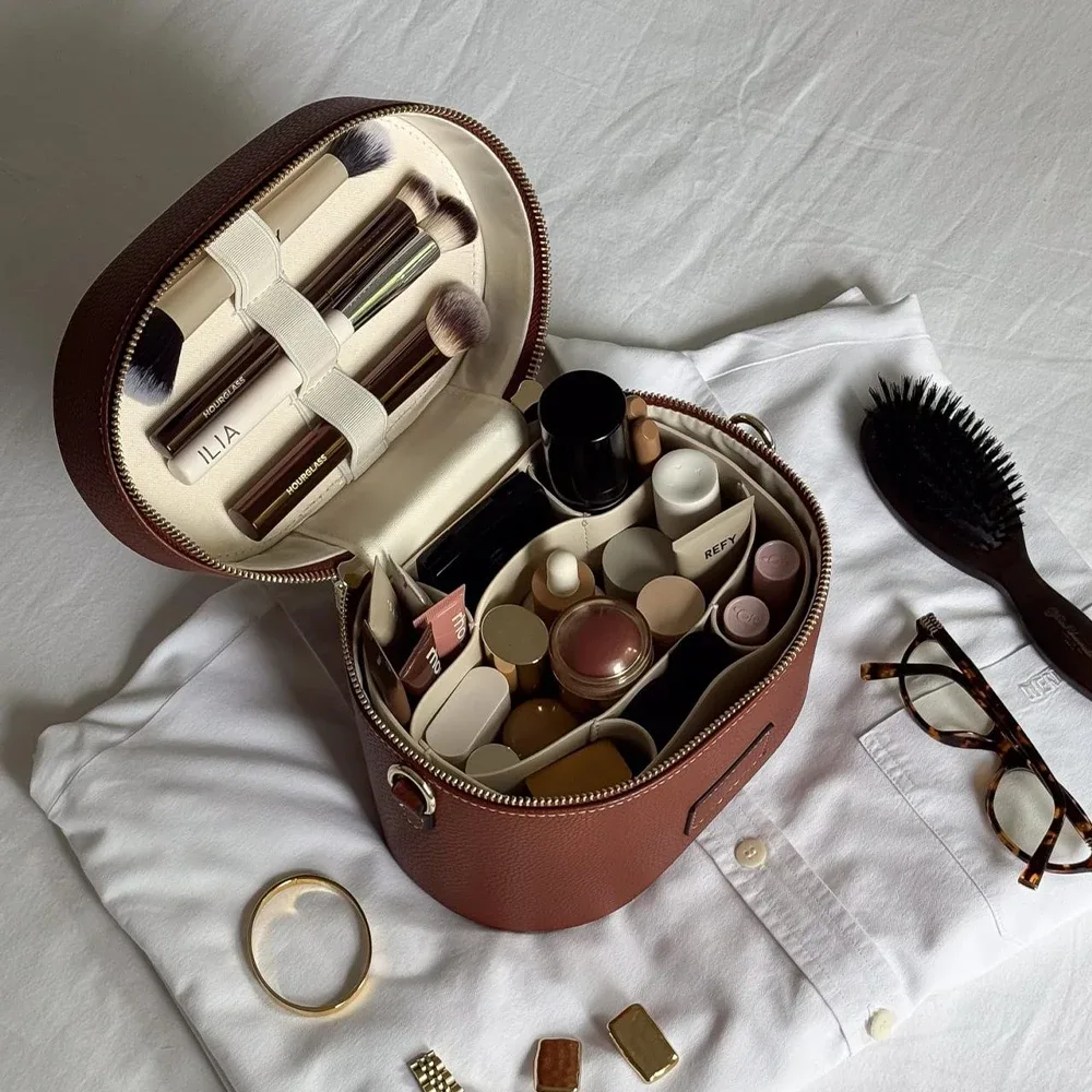 pochette cosmétique en cuir pu personnalisable : simple, portable, bandoulière, à main, grande capacité pour les voyages