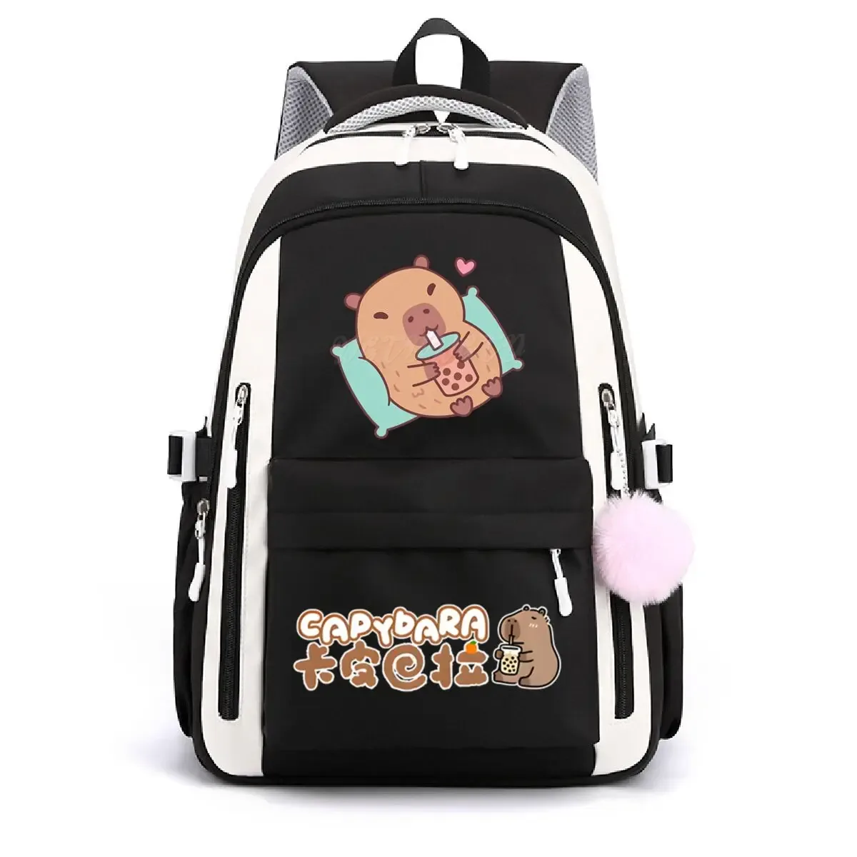 sac à dos d'école pour filles mignon capybara & bubble tea imprimé cartables femmes filles sacs d'école décontractés sac à dos de voyage à la mode