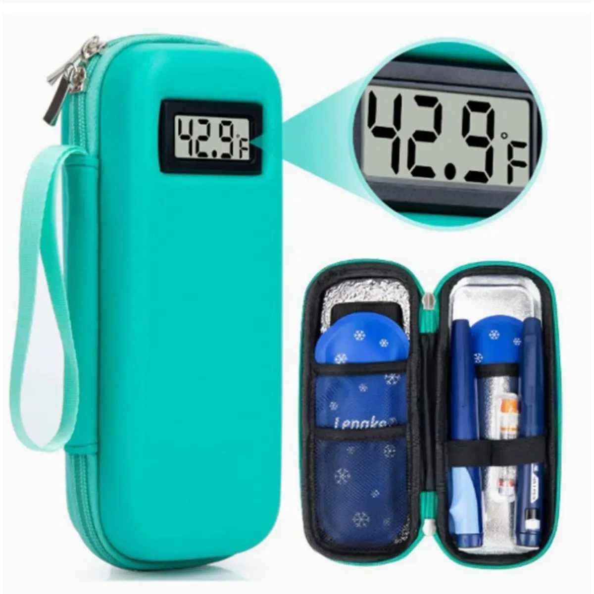 étui de voyage isotherme pour insuline avec affichage de la température, sac de rangement portable pour médicaments pour diabétiques avec 2 blocs réfrigérants