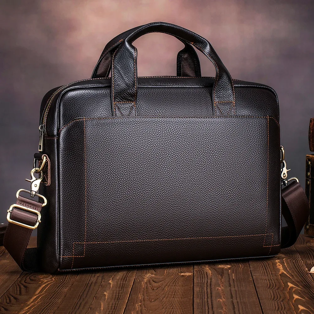 Sac à main en cuir pour hommes, porte-documents en peau de vache avec couche supérieure, sac pour ordinateur portable en cuir, sac de bureau croisé diagonale
