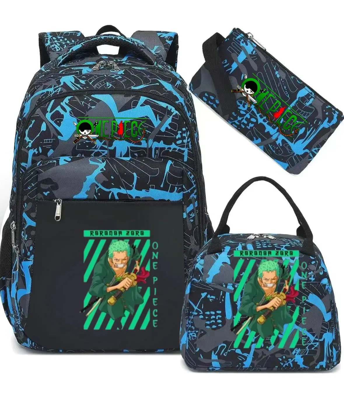 sac à dos one piece 3 pièces camouflage pour adolescents, sacs d'école pour ordinateur portable, sacs de voyage pour collégiens/lycéens, mochilas