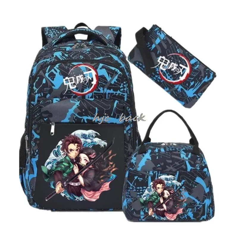 lot de 3 sacs à dos camouflage demon slayer kamado nezuko, grande capacité, pour étudiants, filles et garçons, adolescents, avec compartiment pour ordinateur portable, style harajuku