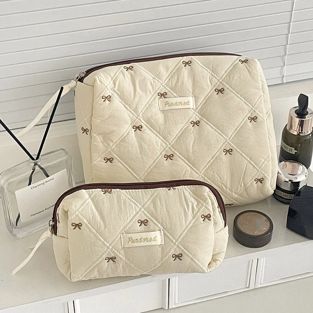 mode marron arc gâteau femmes maquillage sac à fermeture éclair grande capacité fourre-tout organisateur toilette cosmétique pochette dames maquillage sac à main